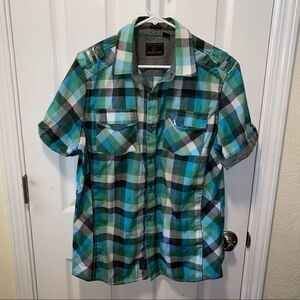 𝅺swiss Cross Men's Casual Button Down Plaid Print
